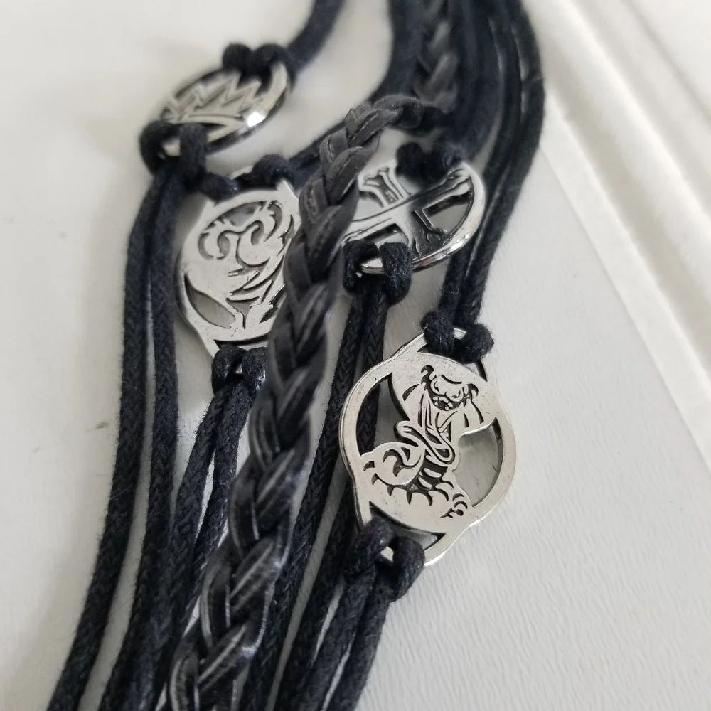 Disney Pirates of the Caribbean Black Leather Charm Bracelet Unisex Whimsygoth
